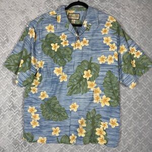 Jamaica Jaxx 100% Silk Hawaiian Shirt Men’s M Blue Floral Tropical Aloha